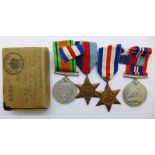 Four WWII medals addressed to Mr H.C.