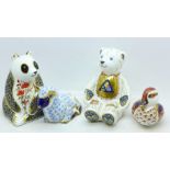 Four Royal Crown Derby paperweights including alphabet Teddy