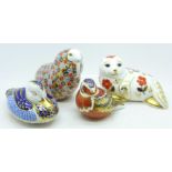 Four Royal Crown Derby paperweights including walrus