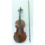 A cased violin with paper label, Phonoliszt Violina Standard, Ludwig Hupfeld A G Leinzig, a/f,