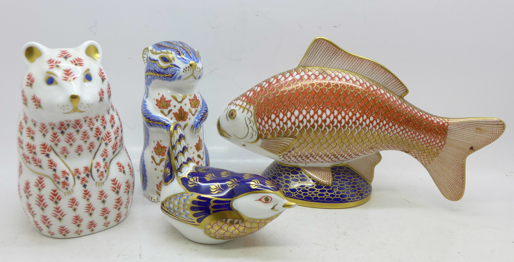 Four Royal Crown Derby paperweights including gerbil