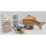 Four Royal Crown Derby paperweights including gerbil