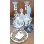 A pair of glass candlesticks,