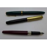 Three ink pens with 14ct gold nibs,