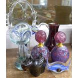 A pair of Italian glass perfume bottles and other glassware