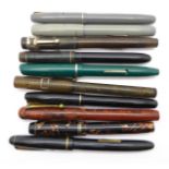 Ten ink pens, five with 14kt gold nibs including two Waterman,