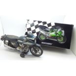 A Minichamps model Kawasaki NInja, boxed, and one other motorcycle, CB750,