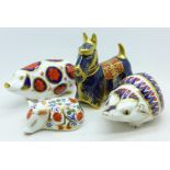 Four Royal Crown Derby paperweights including Scottish Terrier