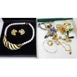 Designer costume jewellery including cased Monet necklet and earrings, Swarovski earrings,