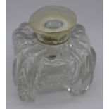 A silver topped glass inkwell, top a/f,