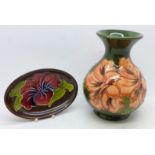 A Moorcroft hibiscus vase and oval dish,