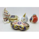 Four Royal Crown Derby paperweights including crab