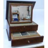 A burr walnut finish jewellery box