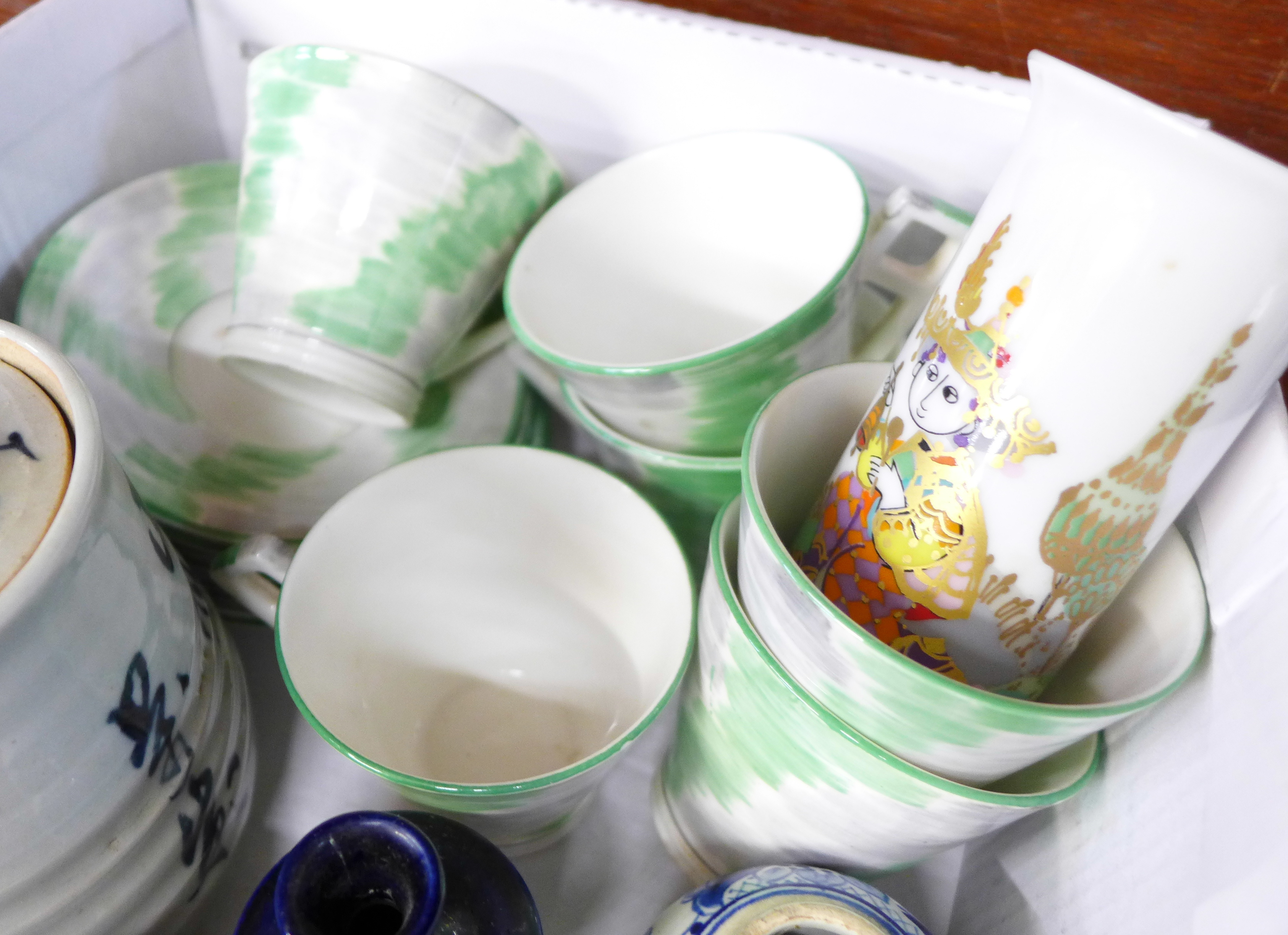 Six Foley coffee cups and saucers, a millefiori glass basket, two teapots, etc. - Image 2 of 3