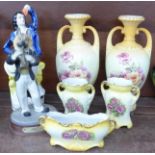 Two vases, three items of Czechoslovakian china,