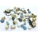 Twenty-five pairs of vintage clip-on earrings