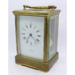 A John Simmons of Cheltenham brass and four glass sided carriage clock, 14.