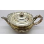 A silver teapot with fox hunting inscription, London 1905, 857g,