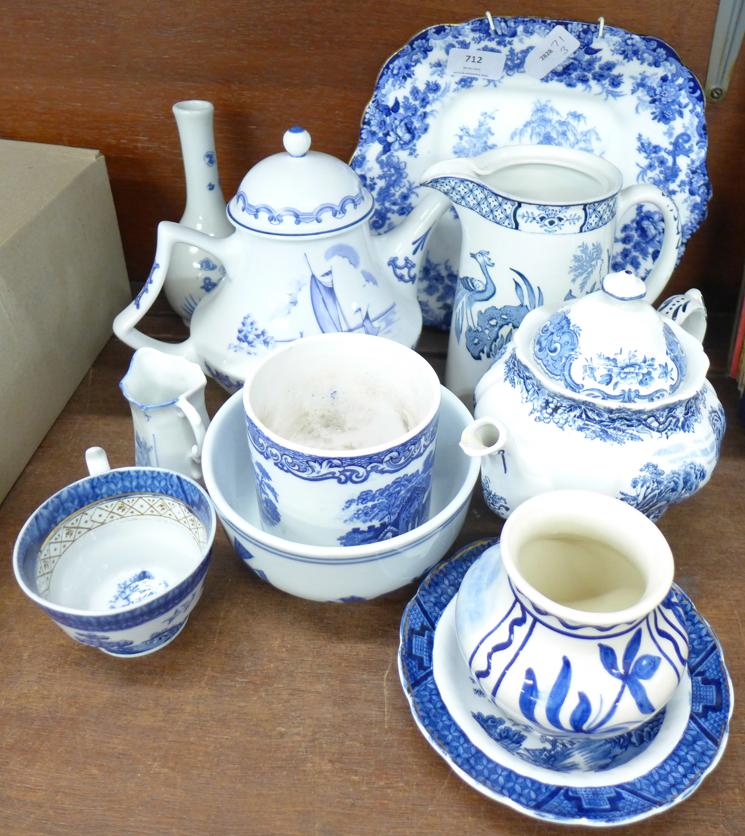 A collection of blue and white china