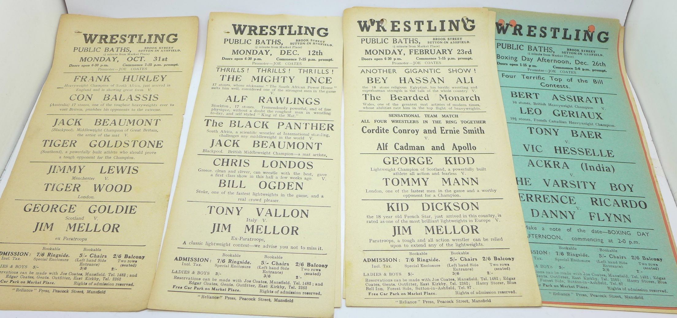 A collection of seventeen 1940's wrestling event flyers, Public Baths, - Image 2 of 2