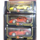 Three Burago Ferrari models, 348TB 1989, F40 1987, 456GT 1992,