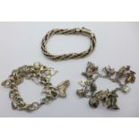Two silver charm bracelets and one other bracelet, total weight 177.
