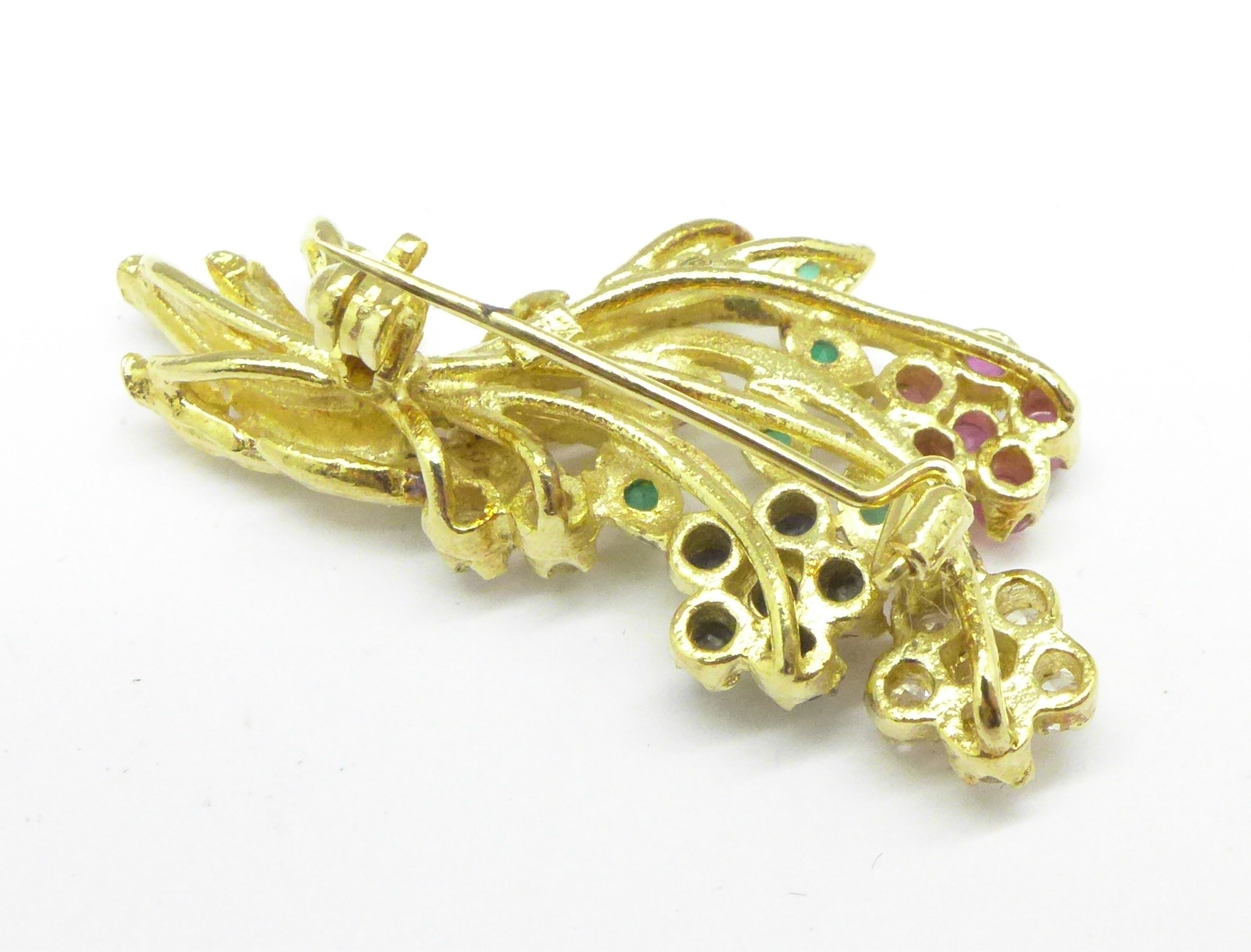 A silver gilt brooch set with rubies, emeralds, - Image 2 of 2