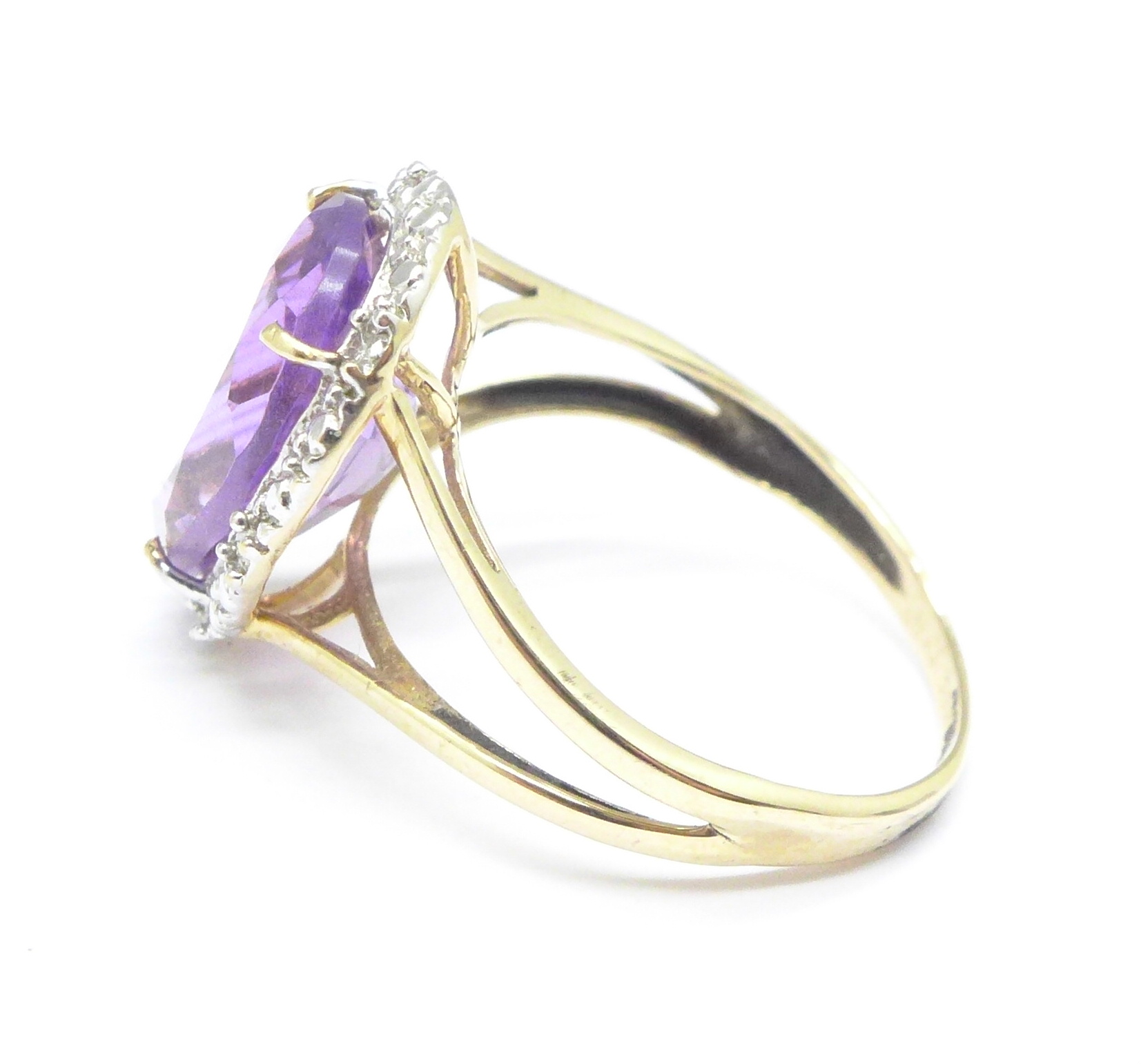 A 9ct gold, pear shaped amethyst and diamond ring, 2. - Image 2 of 2