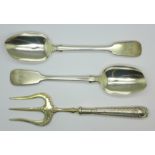 A pair of Victorian silver spoons, London 1846, 121g, spoon bowls a/f,