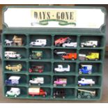 Days Gone model vehicles in a display case