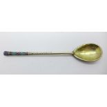A Russian silver and enamel spoon, 13.