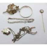 Silver jewellery including a baby's bangle
