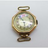 A lady's Art Deco 9ct gold wristwatch head,