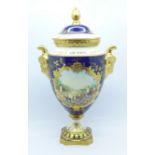 A Coalport cobalt blue lidded vase,