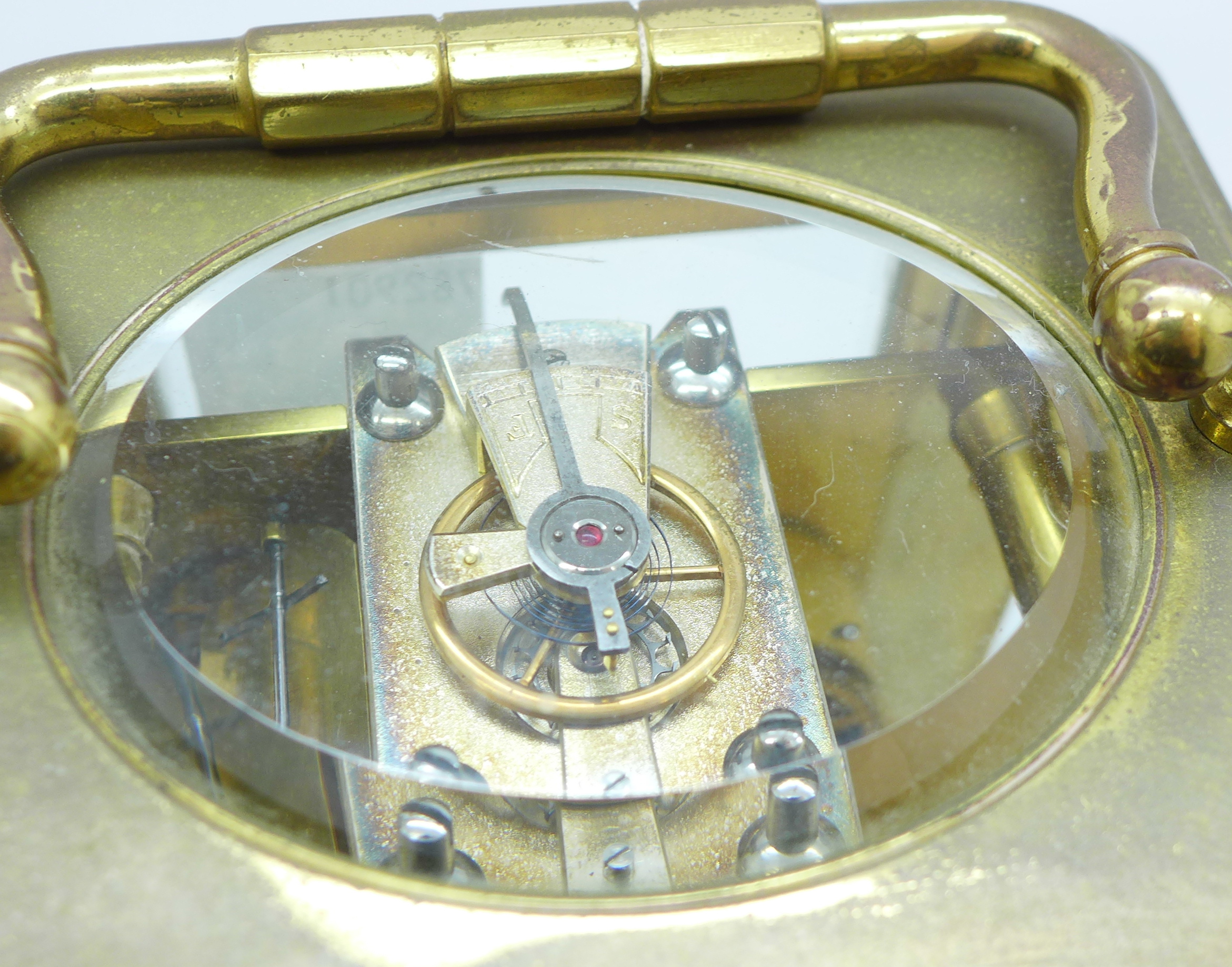 A John Simmons of Cheltenham brass and four glass sided carriage clock, 14. - Image 7 of 7