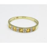 A 9ct gold, diamond and citrine ring, 1g,