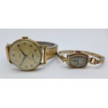 A 9ct gold Astral wristwatch and a lady's 9ct gold wristwatch on an expanding 9ct gold bracelet