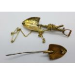 A 9ct gold gold-mining brooch and a shovel pin brooch,