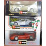 Three Burago Ferrari models, 1992 456 GT, 1984 Testa Rossa and F50,