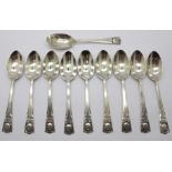 Ten 1935 Jubilee silver spoons, 97g,