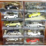 Ten James Bond 007 vehicles in plastic cases