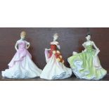 Three Royal Doulton Pretty Ladies figures, Spring Ball, Autumn Ball and Summer Ball,