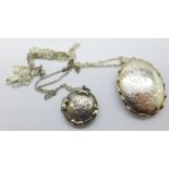 Two silver lockets and chains