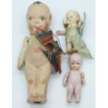 "Fums Up" WWI mascot Kewpie all bisque figure with two all bisque miniature dolls