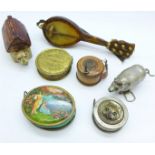 A collection of novelty tape measures,