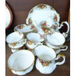 A Royal Albert Old Country Roses six setting tea set with cream, sugar,