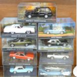 Nine James Bond 007 vehicles in plastic cases