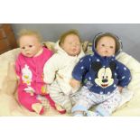 Two Mary Shortle and one artist lifelike doll's with Moses basket and clothes