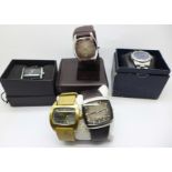 Five gentleman's fashion wristwatches including Ben Sherman, Police,
