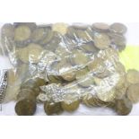 Approximately 130 brass 3d coins